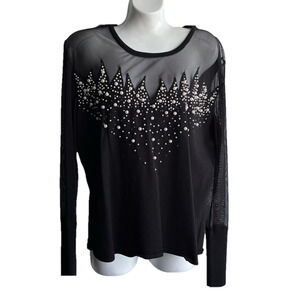 Chic Black Partial Sheer Pearl Embel. size Large Sleeves/ décolletage sheer